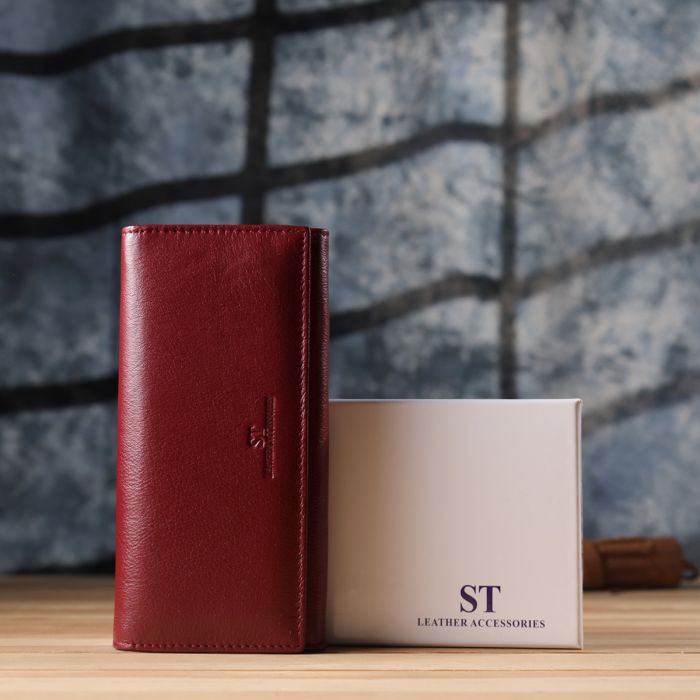 Елегантний гаманець у два складення з натуральної шкіри ST Leather 23065 бордовий