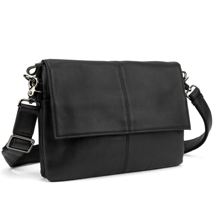 Шкіряна сумка через плече горизонтальна тонка Tiding Bag 82298A чорна
