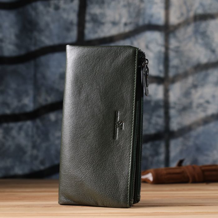 Красивый кожаный кошелек на три отделения ST Leather 23110 зеленый
