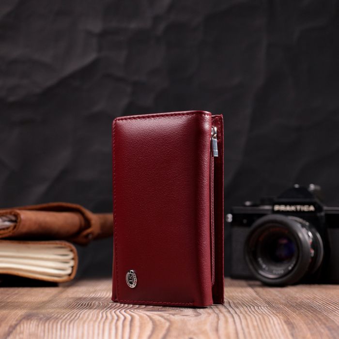 Симпатичний жіночий гаманець у три складання з натуральної шкіри ST Leather 19470 бордовий