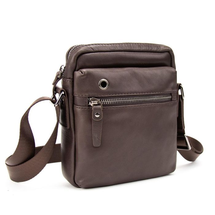 Месенджер класичний в гладкій шкірі коричневий Tiding Bag 8717C коричневий
