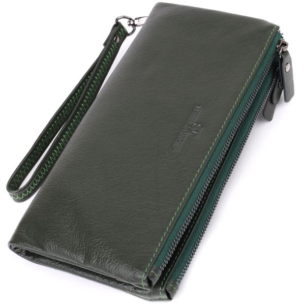 Красивый кожаный кошелек на три отделения ST Leather 23110 зеленый
