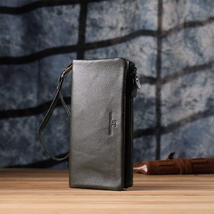 Зручний гаманець для жінок з ременем з натуральної шкіри ST Leather 23104 зелений