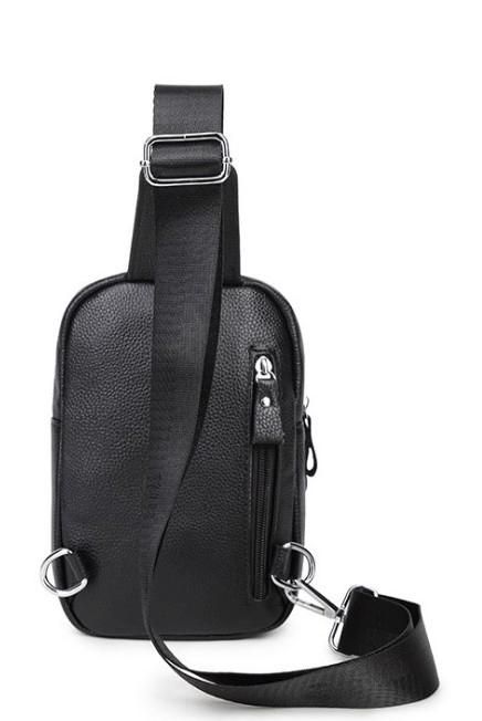 Мужской черный кожаный слинг на плечо Tiding Bag A25F-1922A