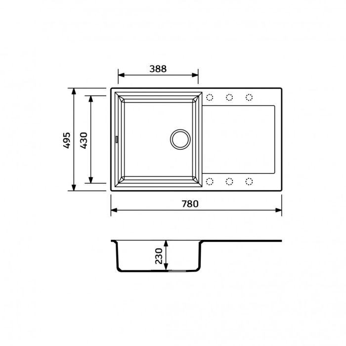 Кухонна мийка Adamant HORIZON чорна 780x495x230 мм, з крилом