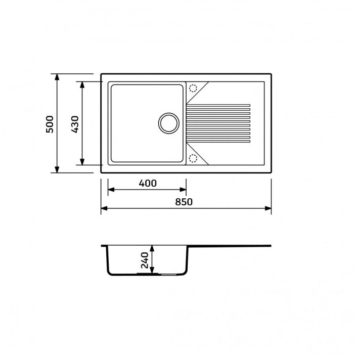 Кухонная мойка Adamant NOVAK terra 850x500x240 мм, с крылом