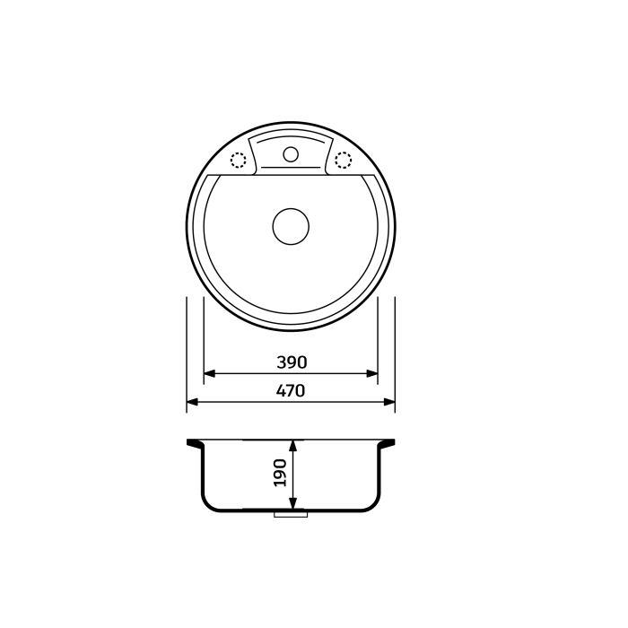 Кухонна мийка Adamant FINE чорна d 470x190 мм, без крила