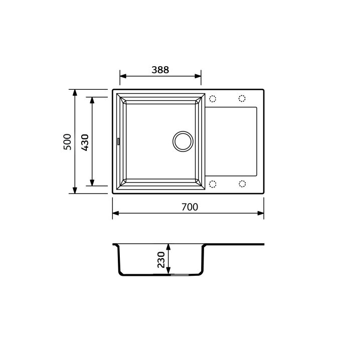 Кухонна мийка Adamant HORIZON MEDIUM terra 700x500x230 мм, з крилом