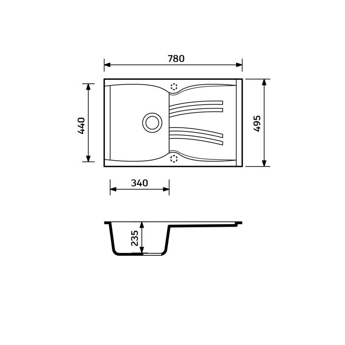 Кухонна мийка Adamant NEW LINE чорна 780x495x235 мм, з крилом