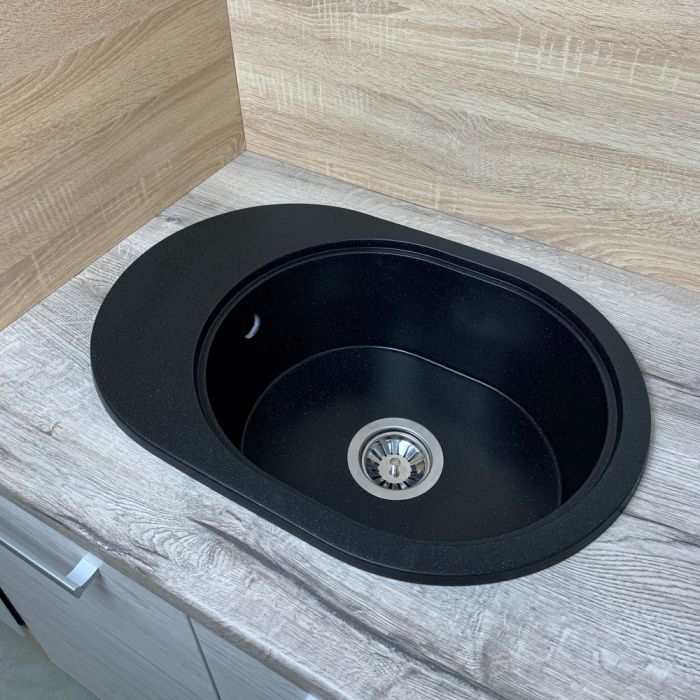 Кухонная мойка Adamant OVALE черный металлик 610x420x180 мм, с крылом