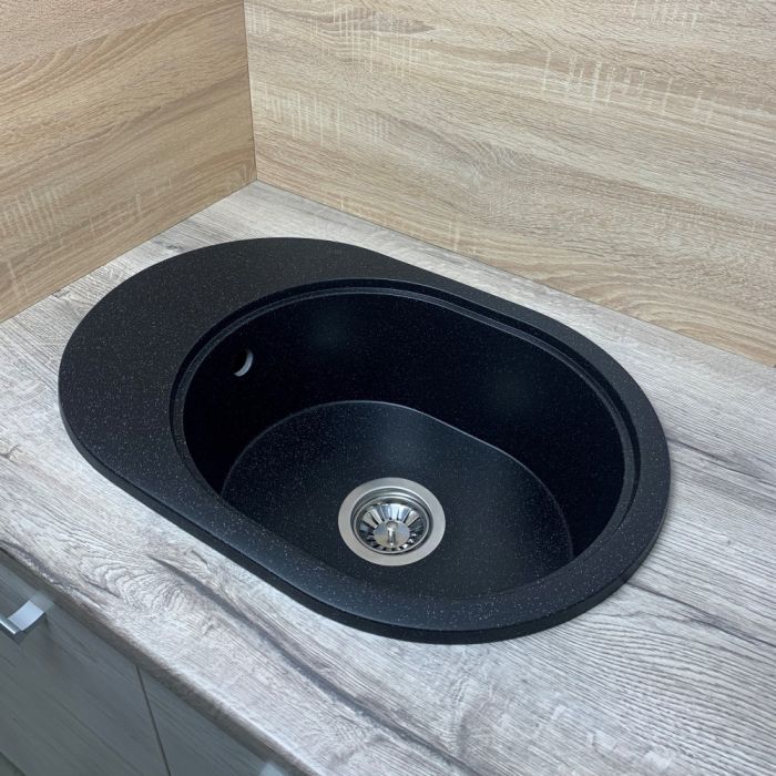 Кухонна мийка Adamant OVALE чорна 610x420x180 мм, з крилом