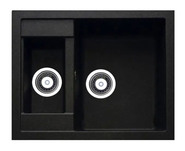 Кухонная мойка Adamant DUPLEX черная 610x495x200 мм, с дополнительной чашей