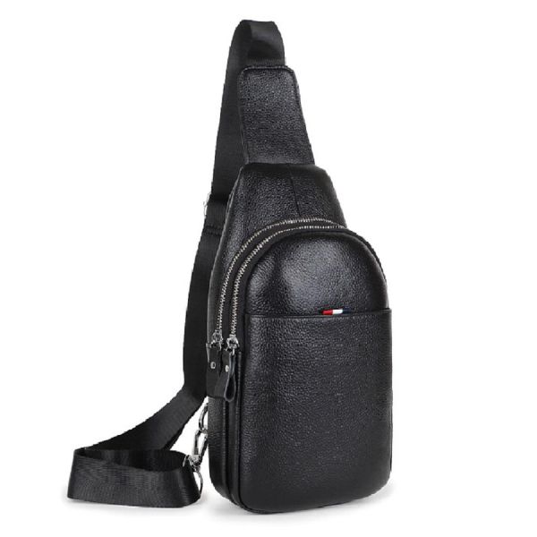 Шкіряний чорний слінг на два відділи Tiding Bag FL-A25F-8803A