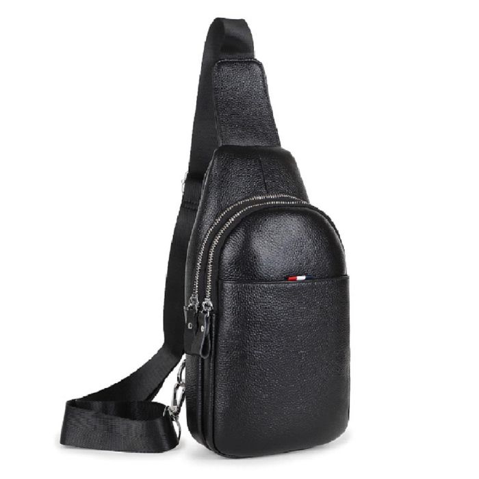 Шкіряний чорний слінг на два відділи Tiding Bag FL-A25F-8803A