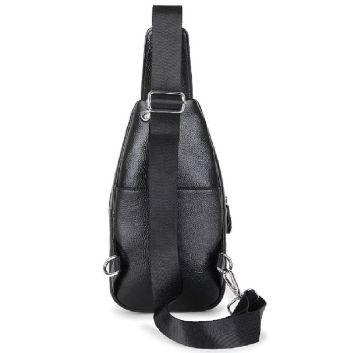 Шкіряний чорний слінг на два відділи Tiding Bag FL-A25F-8803A
