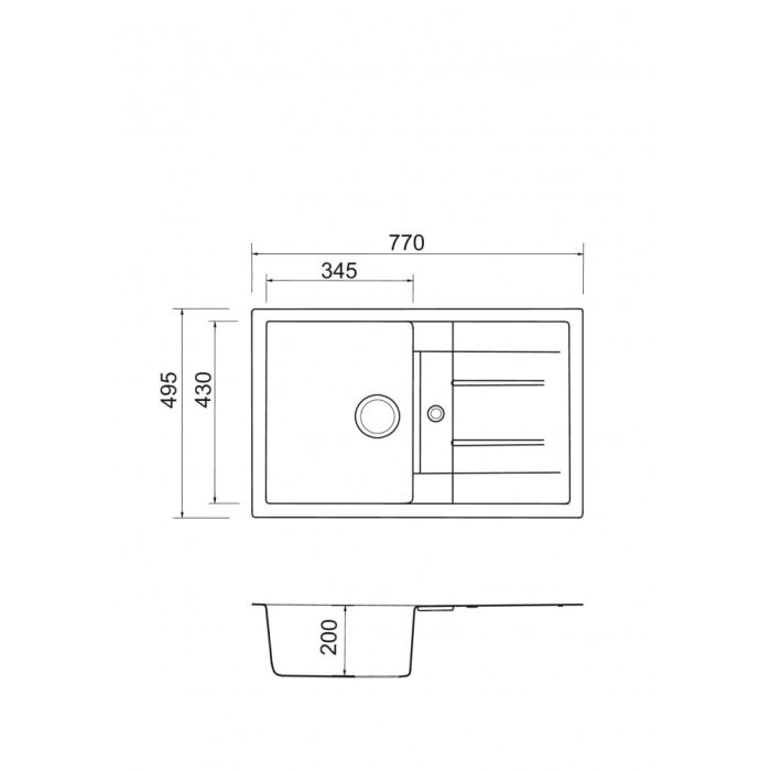 Кухонна мийка Adamant FORT антрацит 770x495x200 мм, з крилом