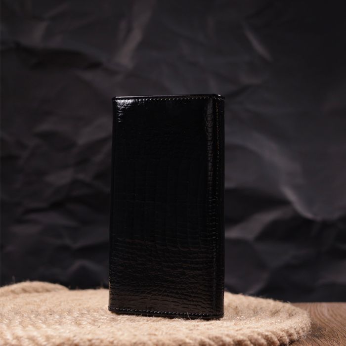 Лаковий жіночий гаманець з візитницею ST Leather 19403 чорний
