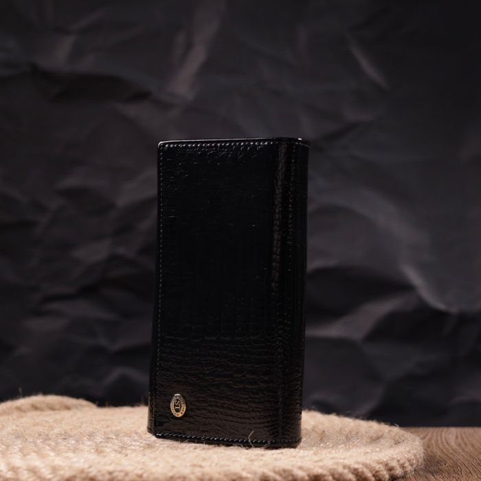 Лаковий жіночий гаманець з візитницею ST Leather 19403 чорний