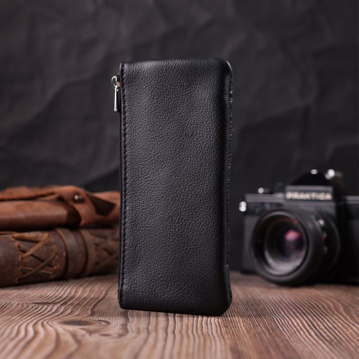 Містка шкіряна ключниця на блискавці ST Leather 22556 чорна