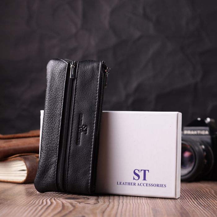Містка шкіряна ключниця на блискавці ST Leather 22556 чорна