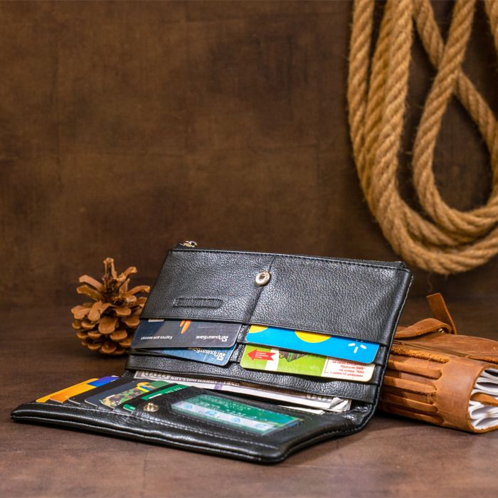 Вертикальний гаманець на кнопці жіночий ST Leather 19200 чорний