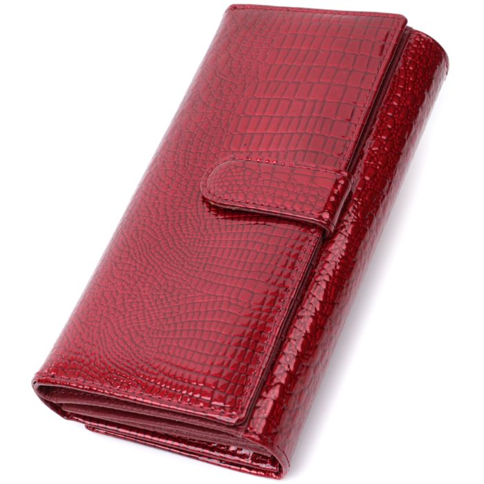 Шкіряний лакований гаманець з блоком для кредитних карток ST Leather 22682 червоний