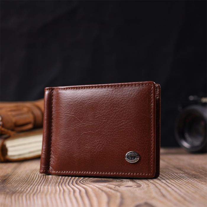 Зручний затискач для грошей із натуральної гладкої шкіри ST Leather 19427 коричневий