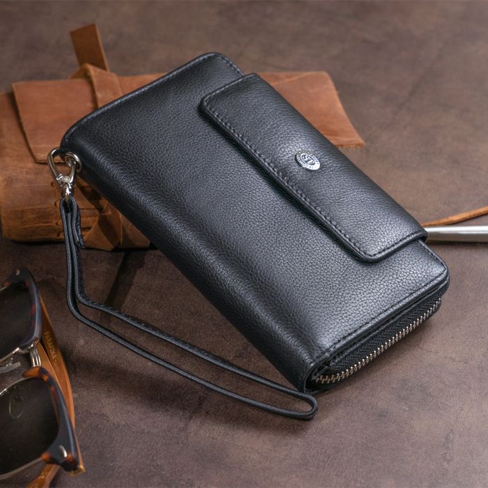 Гаманець зі шкіри на клямці ST Leather 19339 чорний