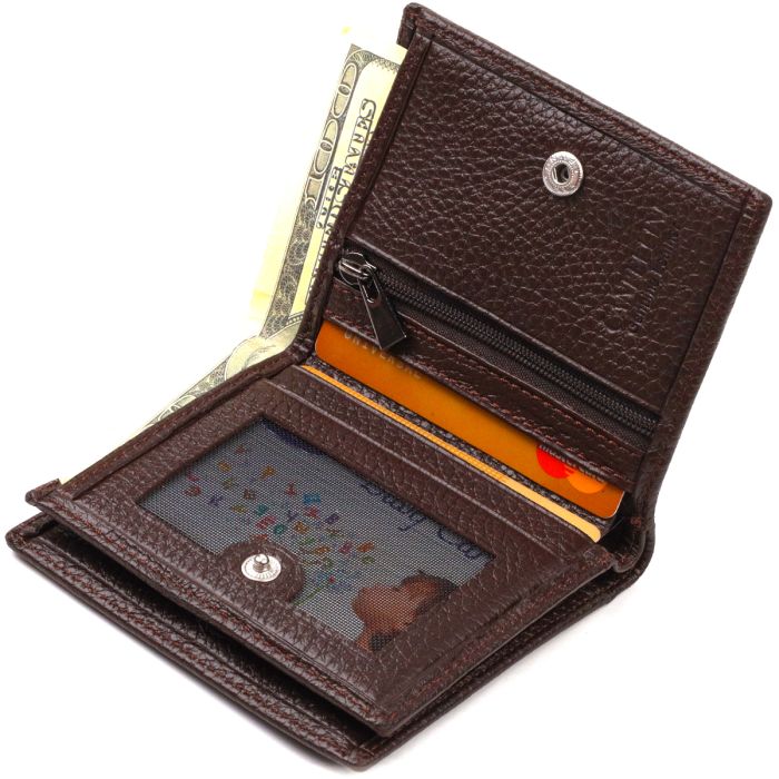Компактне портмоне для чоловіків з натуральної зернистої шкіри Canpellini 21740 коричневе