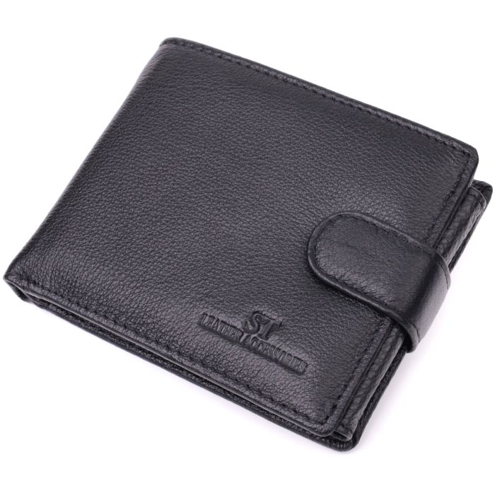Цікавий гаманець із блоком під документи з натуральної шкіри ST Leather 22480 чорний