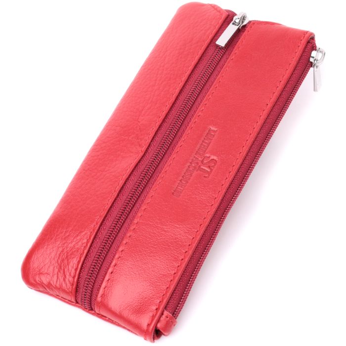 Яскрава шкіряна ключниця на блискавці ST Leather 22557 червона