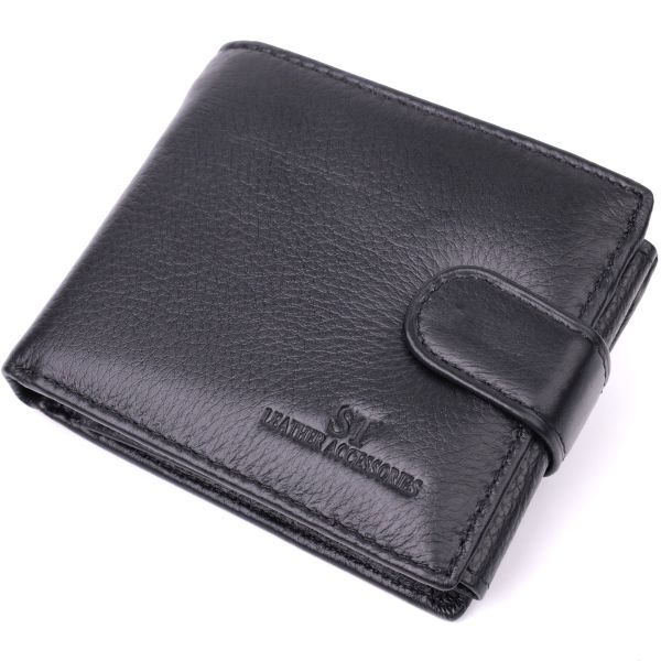 Якісний горизонтальний гаманець із натуральної шкіри ST Leather 22455 чорний