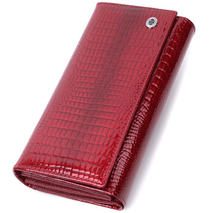 Шкіряний лакований гаманець з блоком для кредитних карток ST Leather 22682 червоний