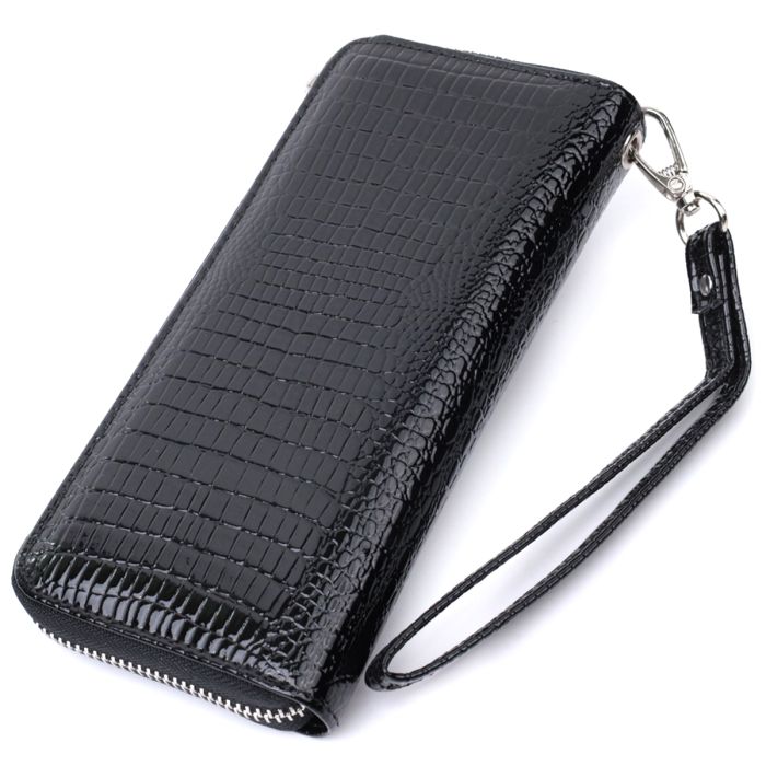 Лакований жіночий гаманець на блискавці із натуральної шкіри ST Leather 22678 чорний