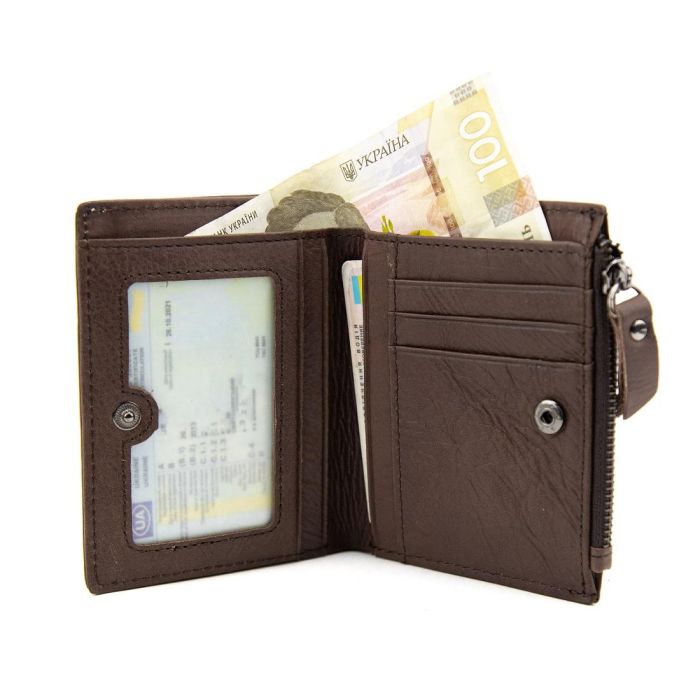М'яке шкіряне портмоне на кнопці Tiding Bag M39-FA852C коричневе