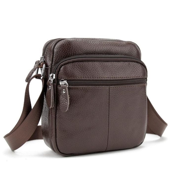 Шкіряний компактний чоловічий месенджер коричневий Tiding Bag M56-0080C
