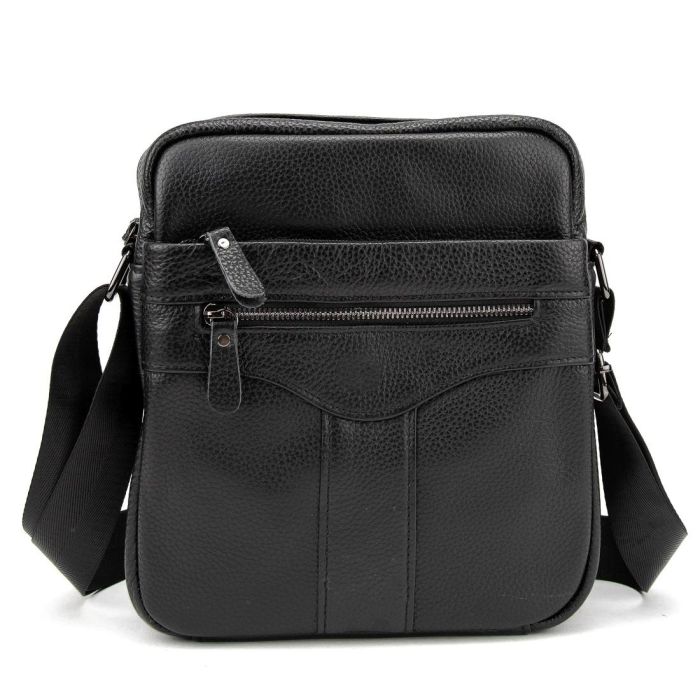 Шкіряний маленький чоловічий месенджер чорний Tiding Bag M56-0187A