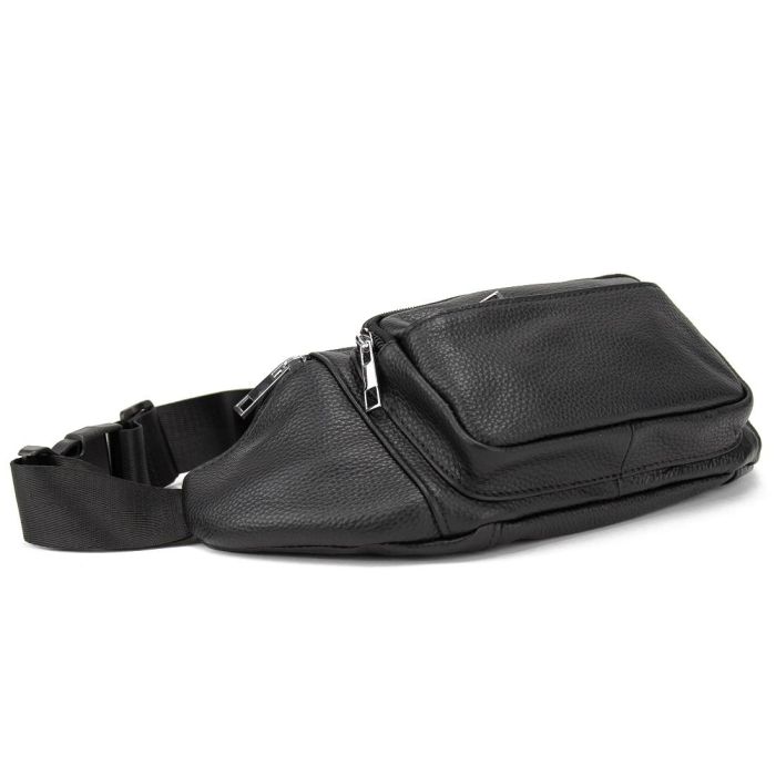 Вместительная кожаная сумка на пояс черная Tiding Bag M56-2030A