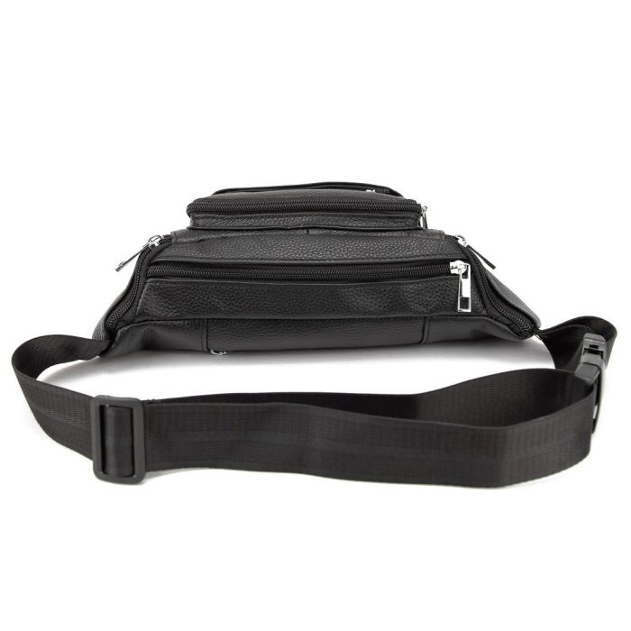 Вместительная кожаная сумка на пояс черная Tiding Bag M56-2030A