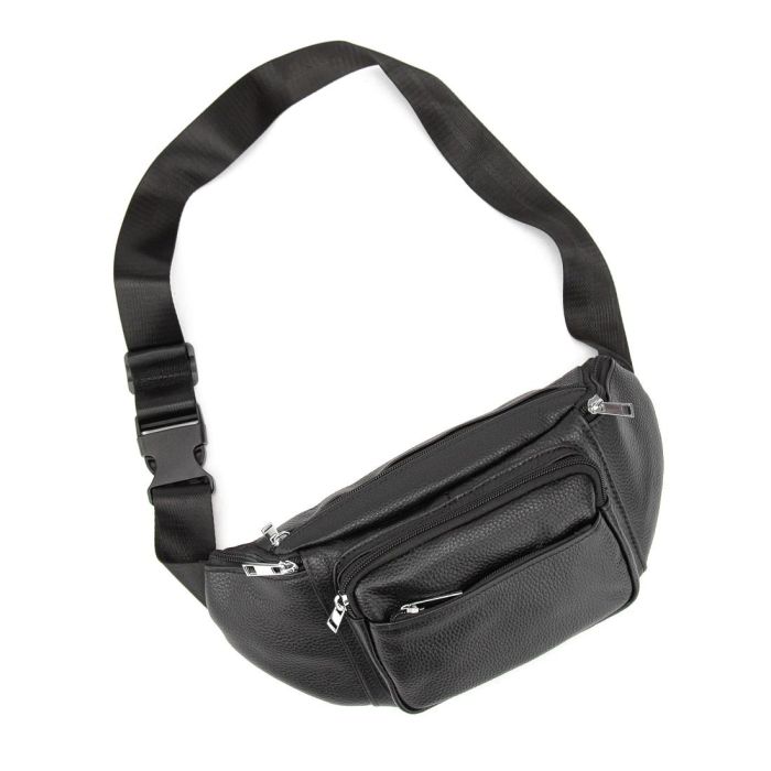 Вместительная кожаная сумка на пояс черная Tiding Bag M56-2030A