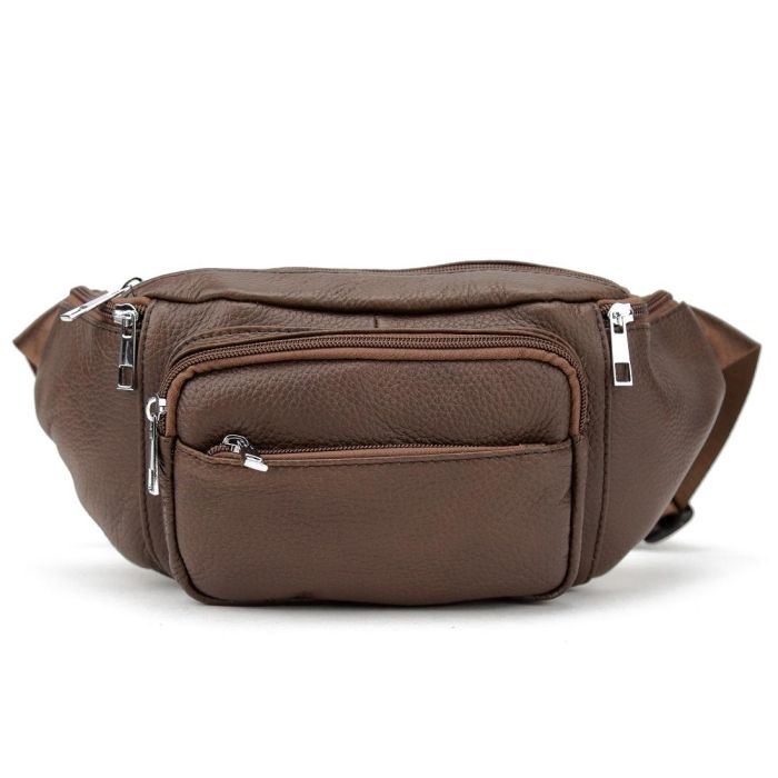 Містка шкіряна сумка на пояс коричнева Tiding Bag M56-2030C