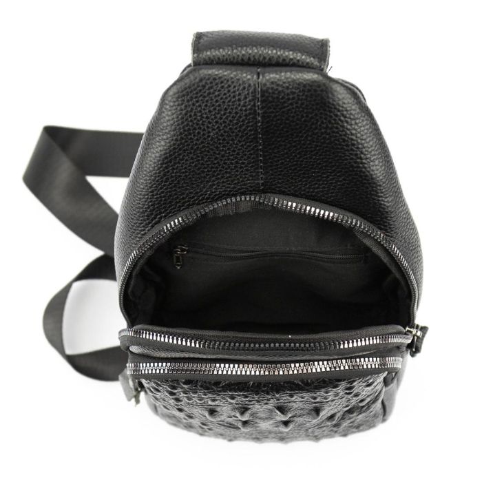 Шкіряна сумка слінг з тисненням рептилія Tiding Bag M56-8880A чорна