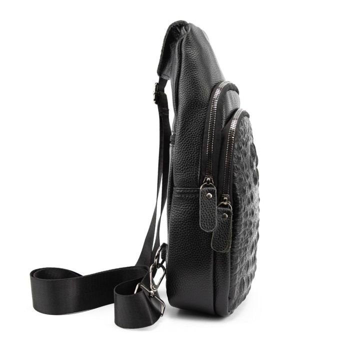 Шкіряна сумка слінг з тисненням рептилія Tiding Bag M56-8880A чорна