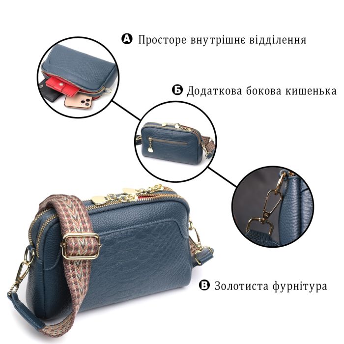Модна сумка на два відділення із натуральної шкіри Vintage 22355 синя