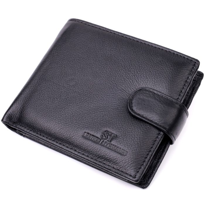 Чоловічий гаманець середнього розміру із натуральної шкіри ST Leather 22444 чорний