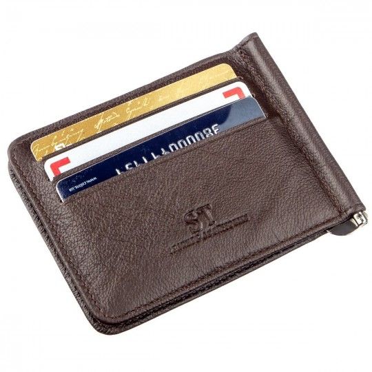 Зручний чоловічий затискач для купюр ST Leather 18938 коричневий
