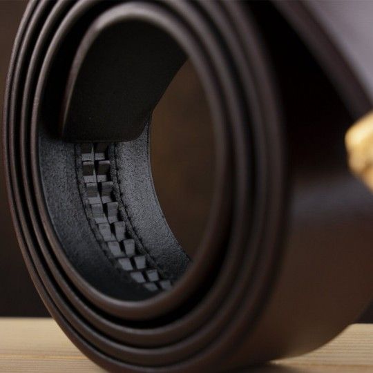 Ремінь чоловічий з золотистою прямокутною пряжкою 20260 Vintage коричневий