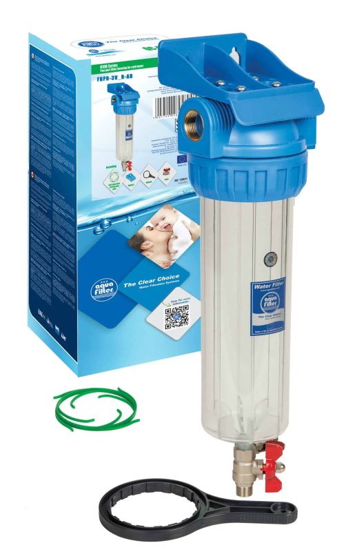 10" FHPRx-3V-R Прозорий 3-х елементний корпус Aquafilter з ручним промиванням латунь різьблення