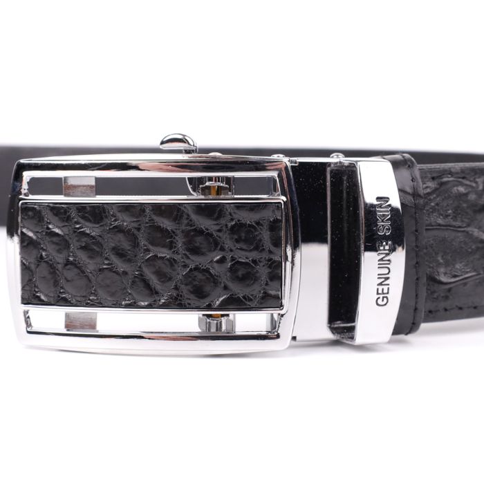 Ремінь-автомат CROCODILE LEATHER 18236 з натуральної шкіри крокодила (каймана) чорний