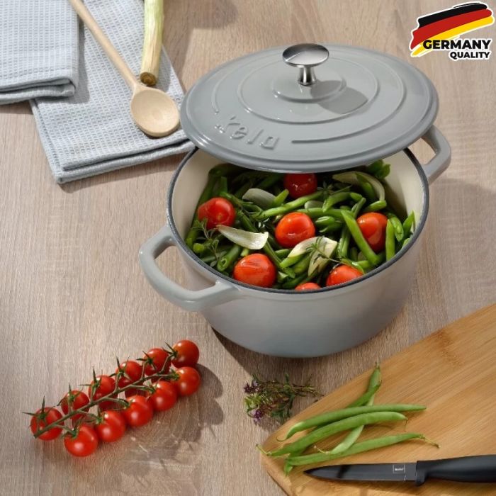 Каструля чавунна з кришкою KELA Calido 24 см 3,8 л (12606) сіра